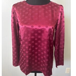 ModCloth Feelin' A Little Dotty Polka Dot Satin Blouse Cranberry Red Sz XS NWT